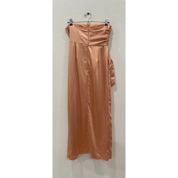 Selfie Leslie Strapless Wrap Midi Satin Dress Orange Peach NEW - Picture 5 of 5